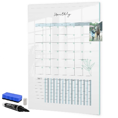 Decoratief glazen wandbord beschrijfbaar en magnetisch Maandplanner met ruimte voor foto's