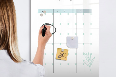 Decoratief glazen wandbord beschrijfbaar en magnetisch Maandplanner met ruimte voor foto's
