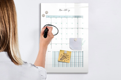 Decoratief glazen wandbord beschrijfbaar en magnetisch Maandplanner met ruimte voor foto's