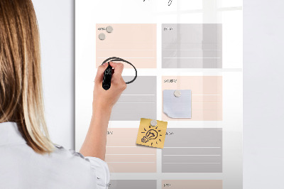 Memobord van glas met print inclusief neodymium magneten Weekplanner met ruimte voor foto's