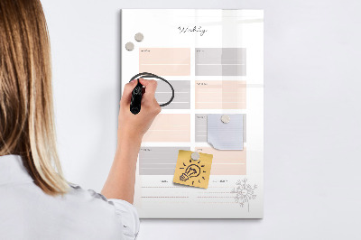 Memobord van glas met print inclusief neodymium magneten Weekplanner met ruimte voor foto's