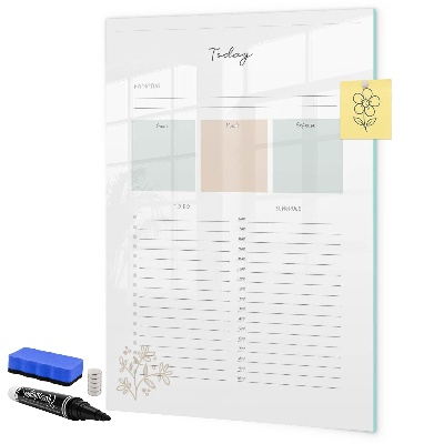 Decoratief glazen wandbord beschrijfbaar en magnetisch Dagprogramma met ruimte voor foto's