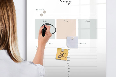 Decoratief glazen wandbord beschrijfbaar en magnetisch Dagprogramma met ruimte voor foto's