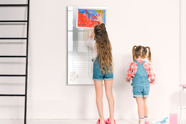 Decoratief glazen wandbord beschrijfbaar en magnetisch Dagprogramma met ruimte voor foto's