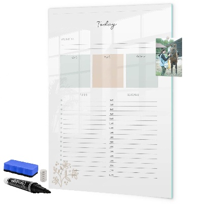 Decoratief glazen wandbord beschrijfbaar en magnetisch Dagprogramma met ruimte voor foto's