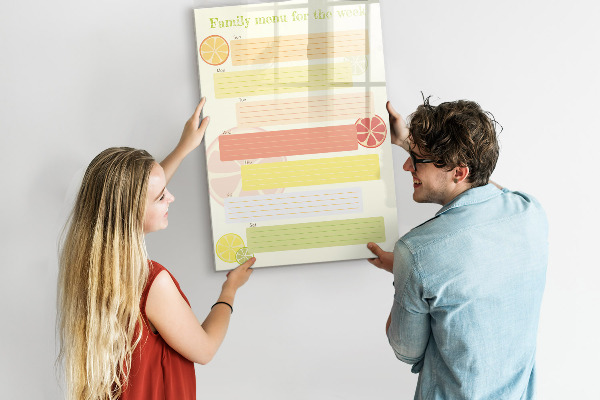 Memobord van glas met print inclusief neodymium magneten Maaltijdplan voor het gezin voor deze week