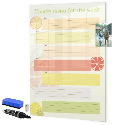 Memobord van glas met print inclusief neodymium magneten Maaltijdplan voor het gezin voor deze week