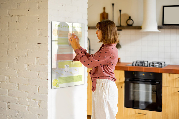 Memobord van glas met print inclusief neodymium magneten Maaltijdplan voor het gezin voor deze week