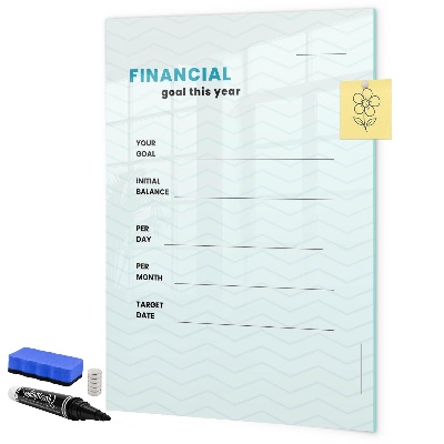 Decoratief glazen wandbord beschrijfbaar en magnetisch Financieel plan voor dit jaar