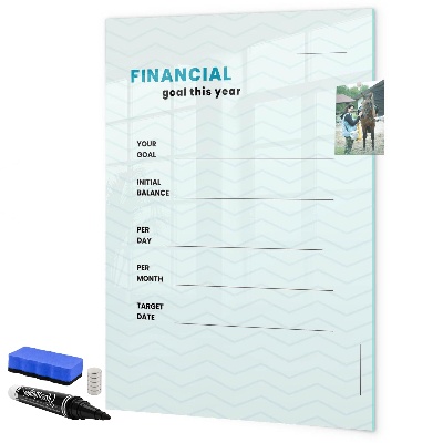 Decoratief glazen wandbord beschrijfbaar en magnetisch Financieel plan voor dit jaar