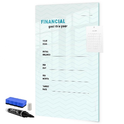 Decoratief glazen wandbord beschrijfbaar en magnetisch Financieel plan voor dit jaar