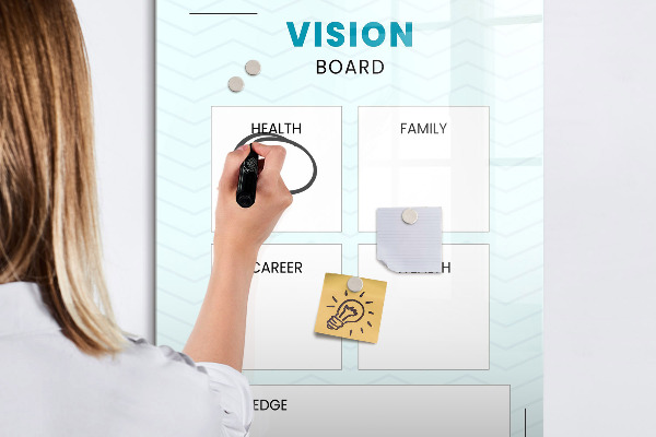 Memobord van glas met print inclusief neodymium magneten Visionboard voor levensdoelen