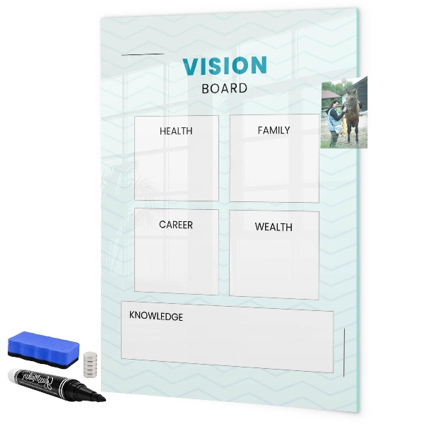 Memobord van glas met print inclusief neodymium magneten Visionboard voor levensdoelen