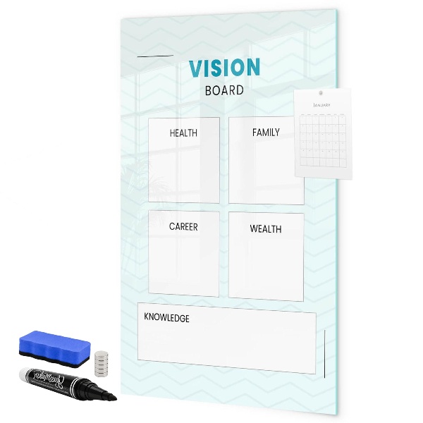 Memobord van glas met print inclusief neodymium magneten Visionboard voor levensdoelen