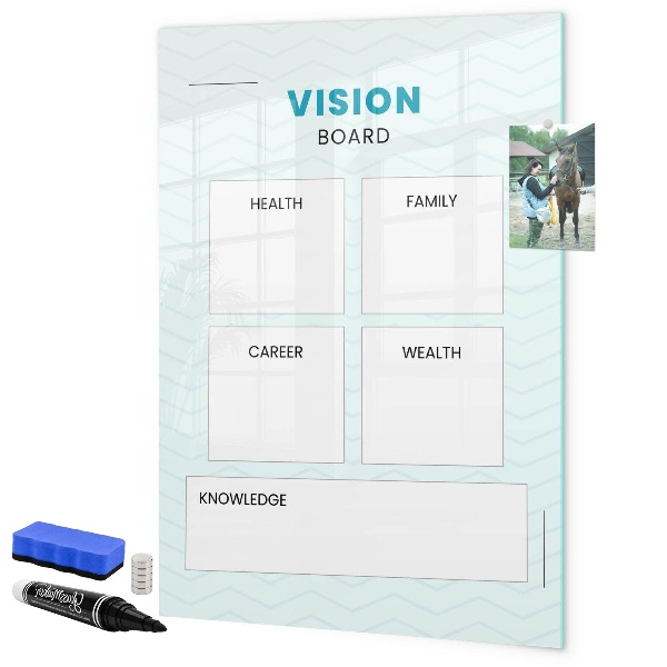 Memobord van glas met print inclusief neodymium magneten Visionboard voor levensdoelen