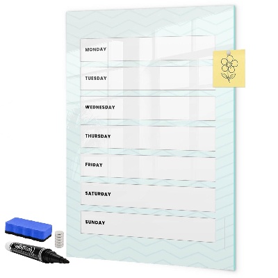 Memobord van glas met print inclusief neodymium magneten Weekplanner met ruimte voor foto's