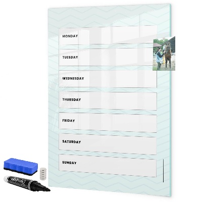 Memobord van glas met print inclusief neodymium magneten Weekplanner met ruimte voor foto's