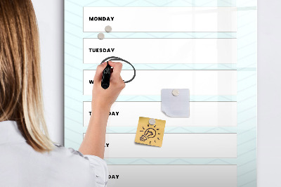 Memobord van glas met print inclusief neodymium magneten Weekplanner met ruimte voor foto's
