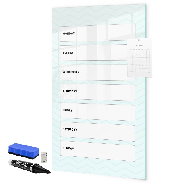 Memobord van glas met print inclusief neodymium magneten Weekplanner met ruimte voor foto's