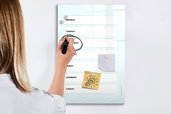 Memobord van glas met print inclusief neodymium magneten Weekplanner met ruimte voor foto's