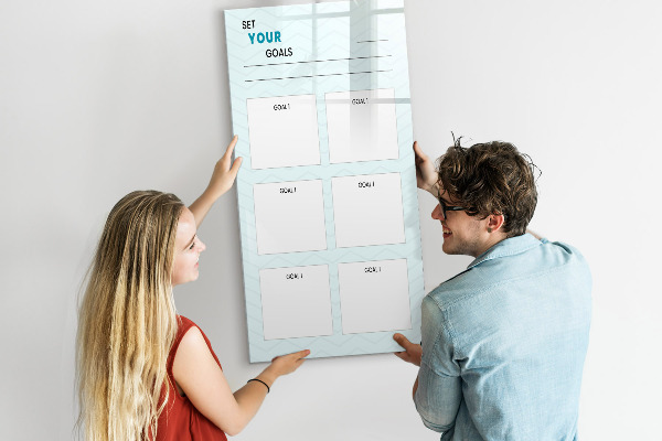 Decoratief glazen wandbord beschrijfbaar en magnetisch Het plannen en bereiken van persoonlijke doelen