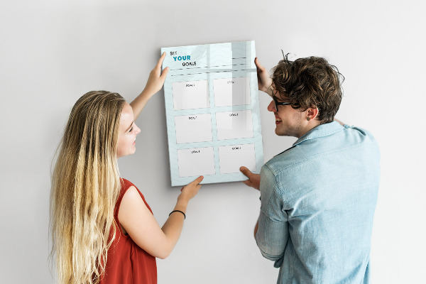 Decoratief glazen wandbord beschrijfbaar en magnetisch Het plannen en bereiken van persoonlijke doelen