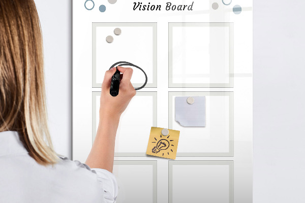 Decoratief glazen wandbord beschrijfbaar en magnetisch Visionboard voor creatieve ideeën