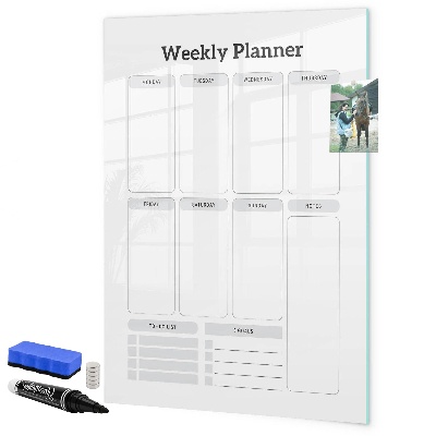 Memobord van glas met print inclusief neodymium magneten Weekplanner met ruimte voor foto's
