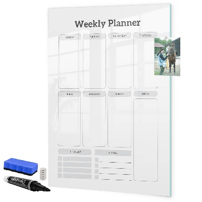 Memobord van glas met print inclusief neodymium magneten Weekplanner met ruimte voor foto's