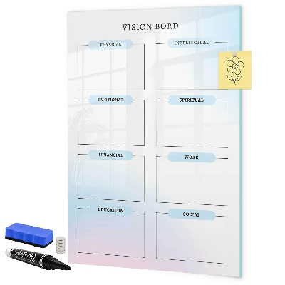 Decoratief glazen wandbord beschrijfbaar en magnetisch Visionboard voor persoonlijke doelen