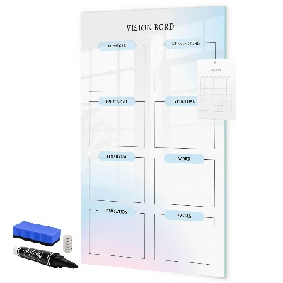 Decoratief glazen wandbord beschrijfbaar en magnetisch Visionboard voor persoonlijke doelen