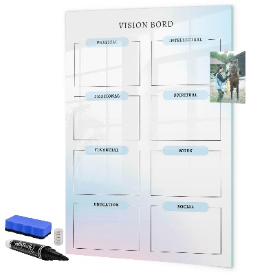 Decoratief glazen wandbord beschrijfbaar en magnetisch Visionboard voor persoonlijke doelen