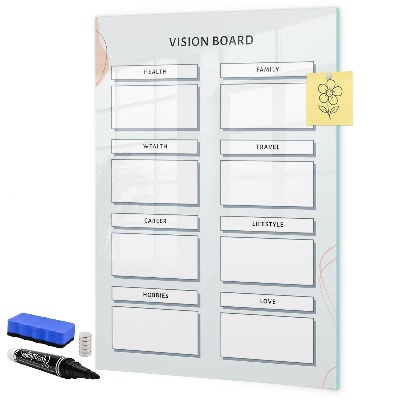 Memobord van glas met print inclusief neodymium magneten Een visionboard voor een beter leven.