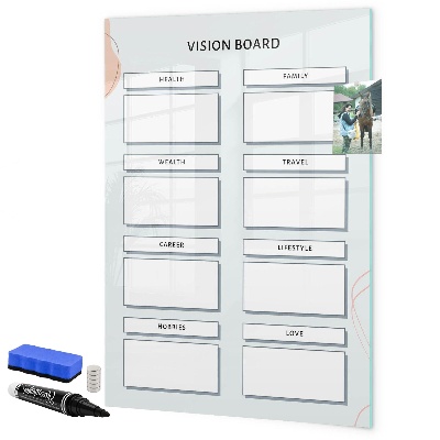 Memobord van glas met print inclusief neodymium magneten Een visionboard voor een beter leven.