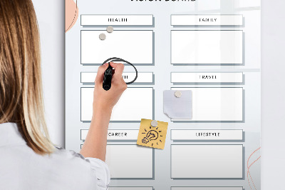 Memobord van glas met print inclusief neodymium magneten Een visionboard voor een beter leven.