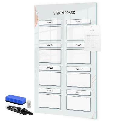 Memobord van glas met print inclusief neodymium magneten Een visionboard voor een beter leven.