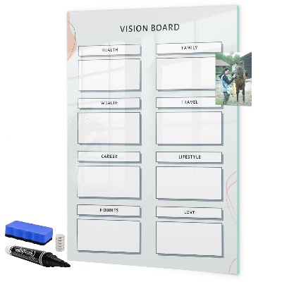 Memobord van glas met print inclusief neodymium magneten Een visionboard voor een beter leven.