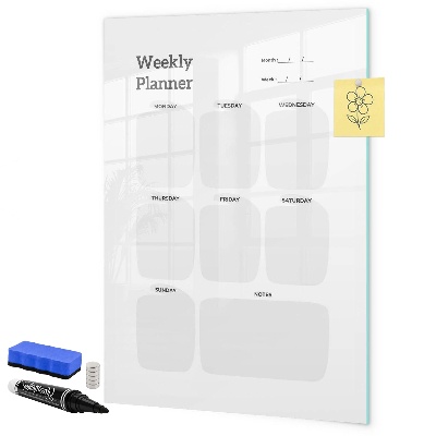 Decoratief glazen wandbord beschrijfbaar en magnetisch Weekplanner met ruimte voor foto's