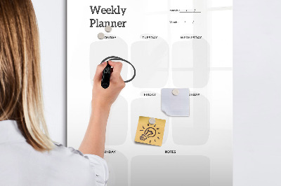 Decoratief glazen wandbord beschrijfbaar en magnetisch Weekplanner met ruimte voor foto's