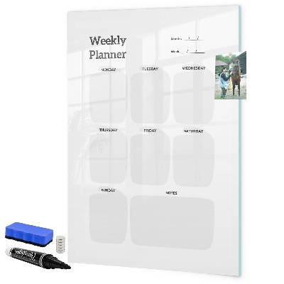 Decoratief glazen wandbord beschrijfbaar en magnetisch Weekplanner met ruimte voor foto's