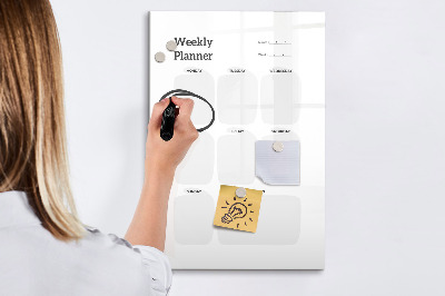Decoratief glazen wandbord beschrijfbaar en magnetisch Weekplanner met ruimte voor foto's