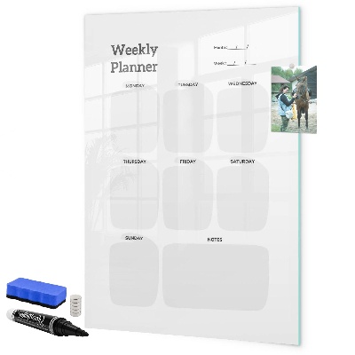 Decoratief glazen wandbord beschrijfbaar en magnetisch Weekplanner met ruimte voor foto's