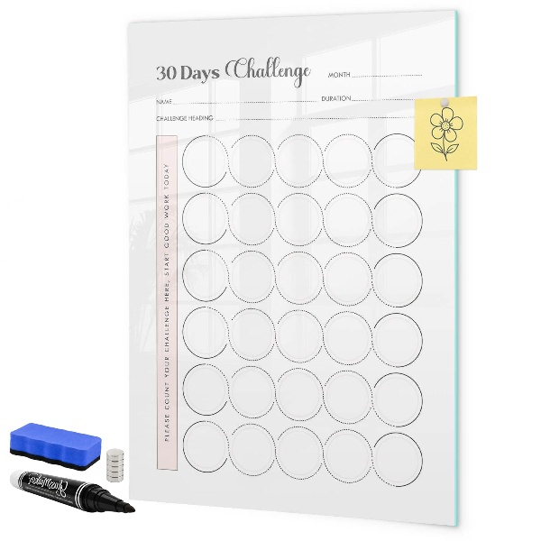 Decoratief glazen wandbord beschrijfbaar en magnetisch 30-daagse fotografie-uitdaging