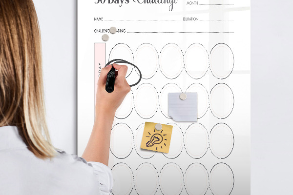 Decoratief glazen wandbord beschrijfbaar en magnetisch 30-daagse fotografie-uitdaging