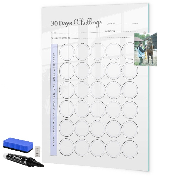 Memobord van glas met print inclusief neodymium magneten 30-daagse fotografie-uitdaging