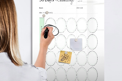 Decoratief glazen wandbord beschrijfbaar en magnetisch 30-dagen challenge: houd je voortgang bij