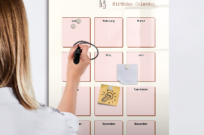 Decoratief glazen wandbord beschrijfbaar en magnetisch Verjaardagskalender met ruimte voor foto's