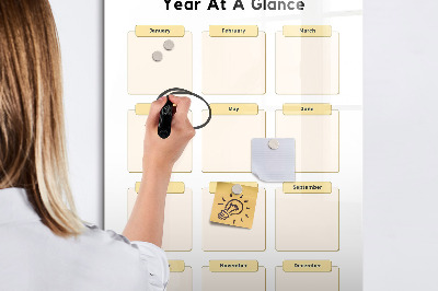 Decoratief glazen wandbord beschrijfbaar en magnetisch Jaarlijkse kalender voor personalisatie