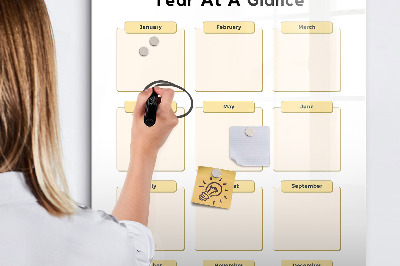 Decoratief glazen wandbord beschrijfbaar en magnetisch Jaarlijkse kalender voor personalisatie