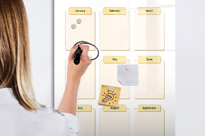 Decoratief glazen wandbord beschrijfbaar en magnetisch Jaarlijkse kalender voor personalisatie